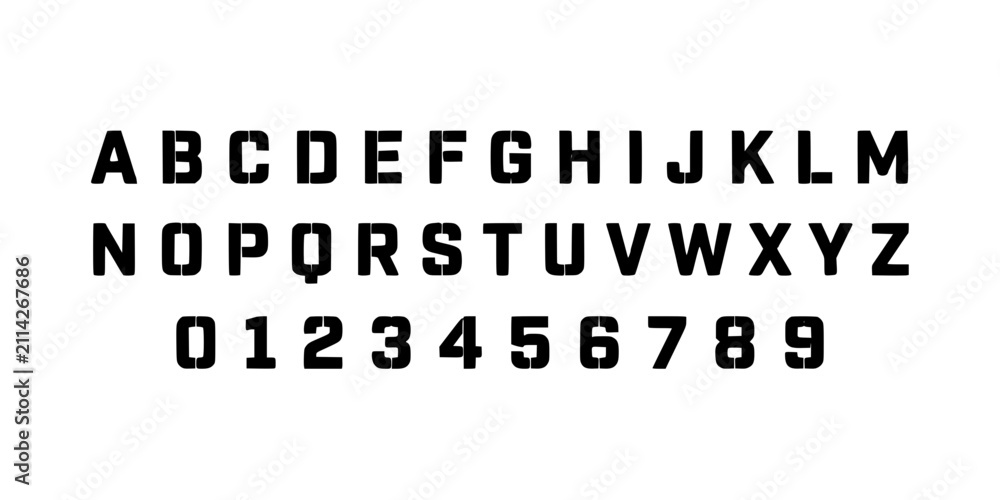 Fototapeta premium Alphabet and Numbers in a Bold, Blocky, Pixelated Font Style Featuring Typography, Letters, Digits with Design and Vector