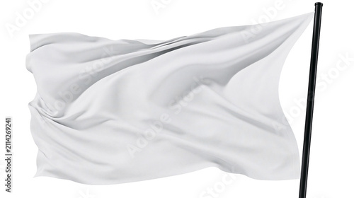 Bild auf Leinwand Waving white fabric flag attached to a black pole, isolated on transparent backg