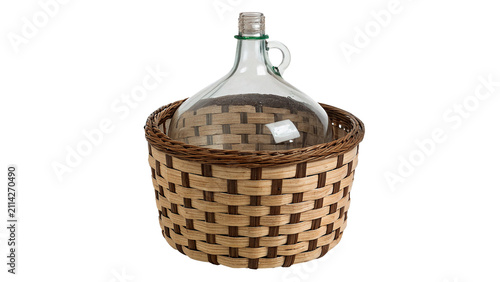 Foto Large vintage glass carboy bottle inside wicker basket isolated on transparent b