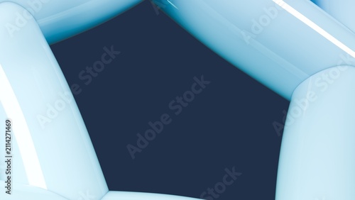 Принти на полотні Cyan glossy tubular forms framing a dark central negative space