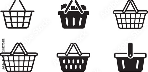 Photography Flat shopping baskets icon set with different styles Vector