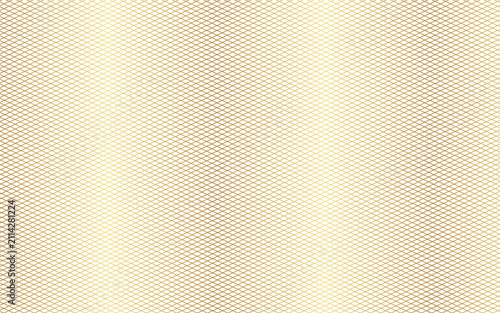 Golden micro diamond grid pattern background with luxury metallic mesh texture. Vector illustration of seamless subtle art deco lattice, modern elegant gold wire net wallpaper template.