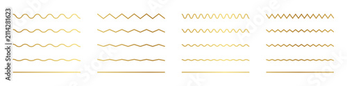 Foto Golden wavy and zigzag line borders set with varying amplitude frequencies