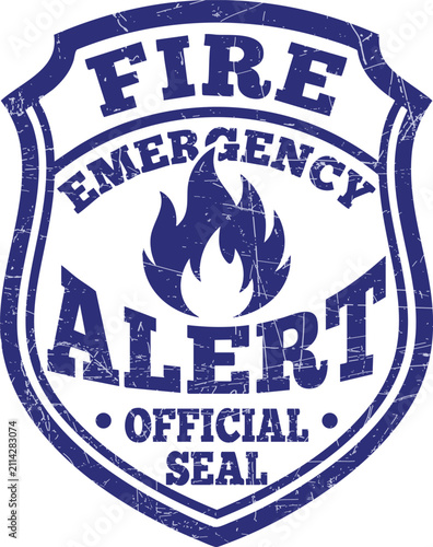 Blue fire emergency official seal shield with grunge texture