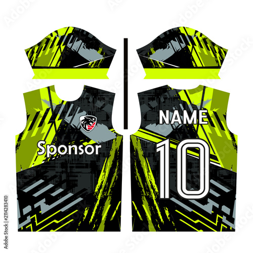 Sports jersey design with abstract pattern and sponsor logos vector illustration