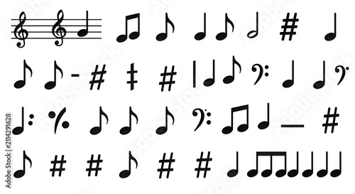 Black Musical Notes, Treble Clefs, and Symphony Notation Icon Set