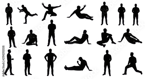 Casual Male People and Modern Men Silhouettes in Various Postures