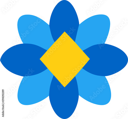 Abstract Blue Geometric Flower Flat Vector Illustration Isolated on Transparent Background