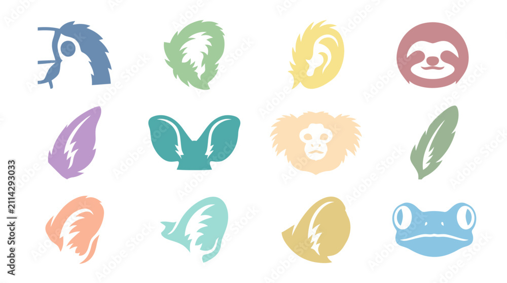 Obraz premium Colorful animal face icons set.
