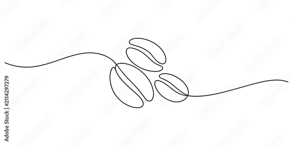 Obraz premium Continuous single line drawing of coffee beans