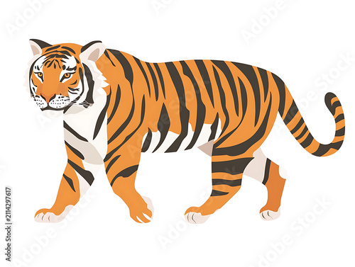 Tiger Flat Vector Illustration, Cute Wildlife Animal Cartoon Icon Isolated on White Background