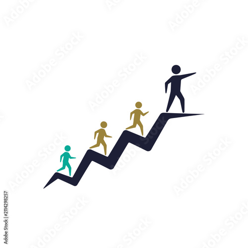 A group of people climbing up a rising business growth chart
