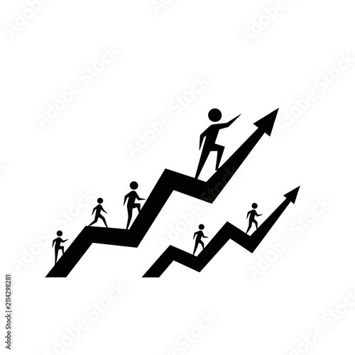 A group of people climbing up on rising financial growth charts