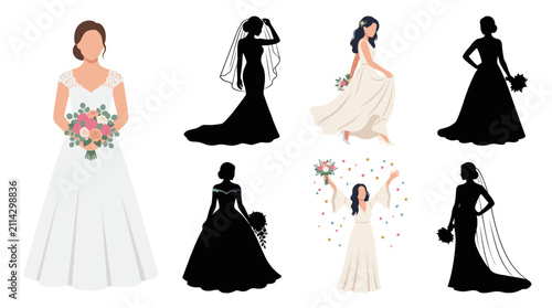 Fotografie Professional vector collection featuring different bride characters in elegant w