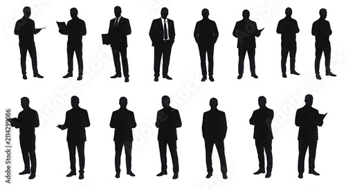 Corporate Businessmen and Professional Workers Standing Pose Silhouette Set