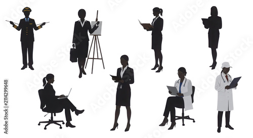 Business Professionals and Office Employees Silhouettes Working and Presenting