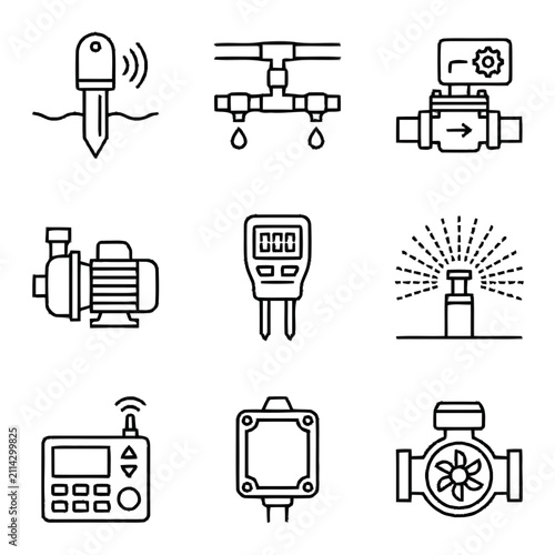 Smart Irrigation and Agricultural Water Management System Linear Icon Set for Editorial Use Only