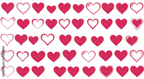 Pink and Red Romantic Heart Shapes and Outlines Icon Pack