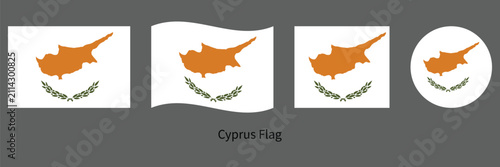Fotografía Cyprus Flag Set with Waving, Circle and Rectangle Shapes Vector Illustration