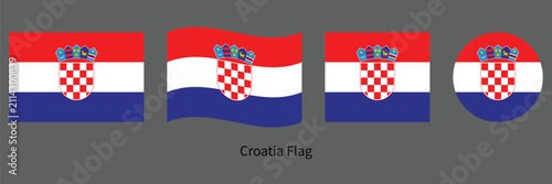 Konstfotografi Croatia Flag Set with Waving, Circle and Rectangle Shapes Vector Illustration