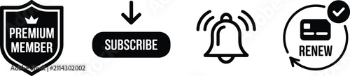 Fotografía Premium subscription vector icon set, membership badges with crown, star, payment and account symbols for SaaS platforms, loyalty programs and online services