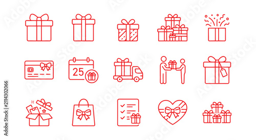 Foto Collection Of Gift related Line Icons On A White Background Depicting Presents A
