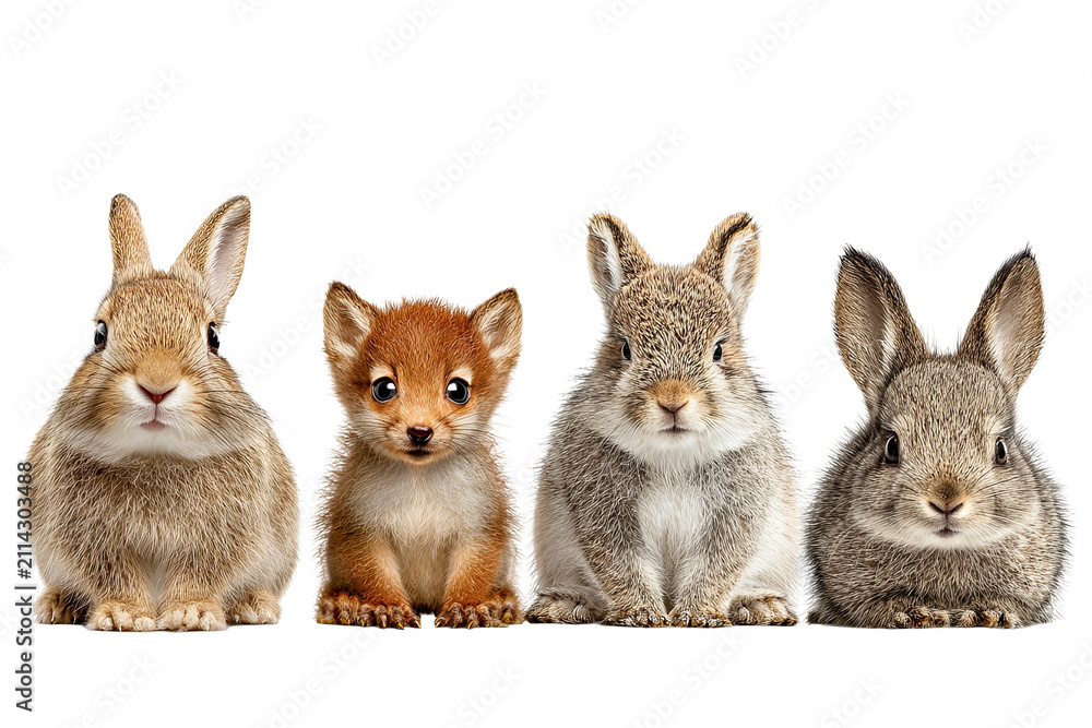 Fototapeta premium Woodland baby animal collection isolated on transparent background, cute forest wildlife PNG cutout set