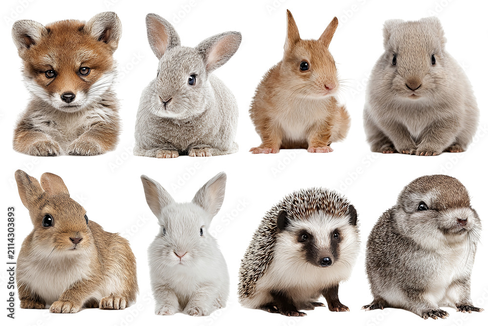 Fototapeta premium Woodland baby animal collection isolated on transparent background, cute forest wildlife PNG cutout set