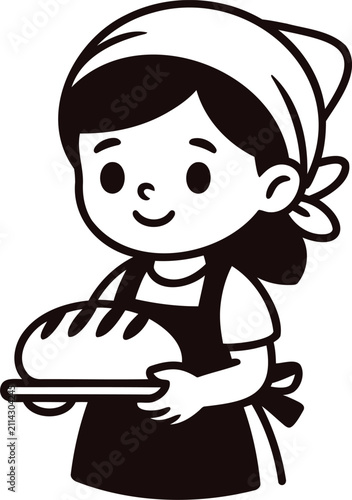 Child holding a freshly baked loaf of bread with a smile on her face