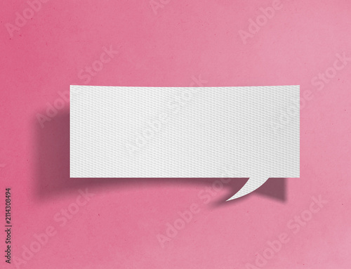 Blank rectangular paper speech bubble on pink background with copy space for message or text