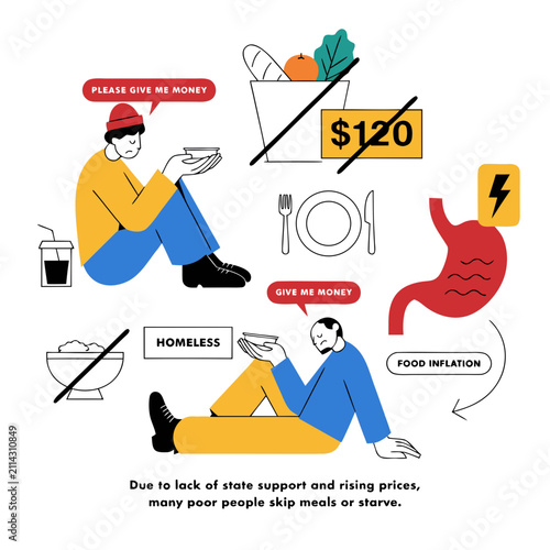 Bild auf Leinwand Homeless men asking for money in street vector illustration