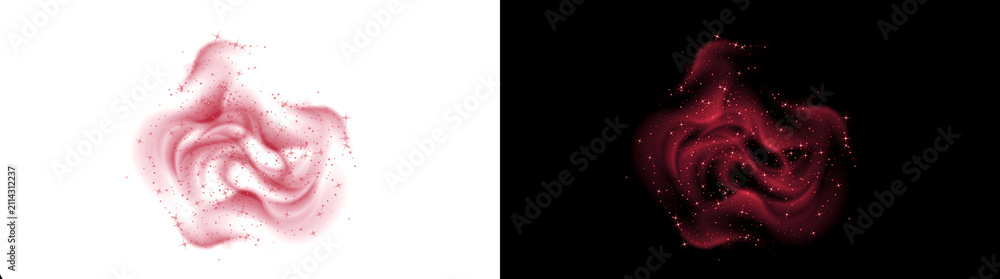Obraz premium Nebula shaped red smoke cloud with sparkling stars ideal for posters and art in PNG, Transparent and Black Background Versions