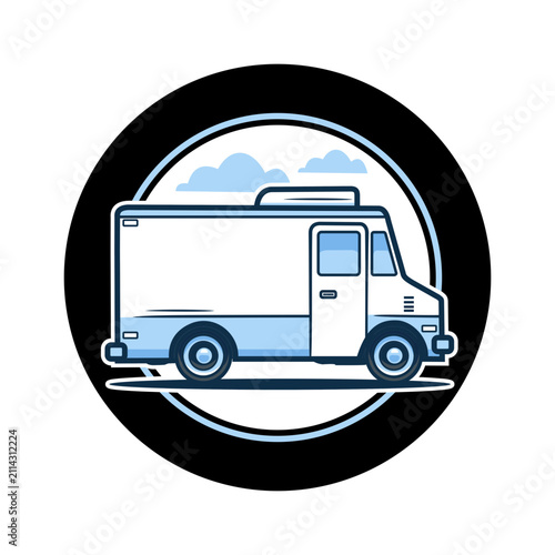 Delivery truck icon in a circle. Food truck vector illustration for logistics design.