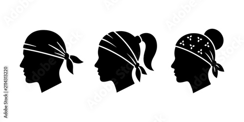 Schilderij op canvas Silhouette heads wearing different bandanas with ponytails
