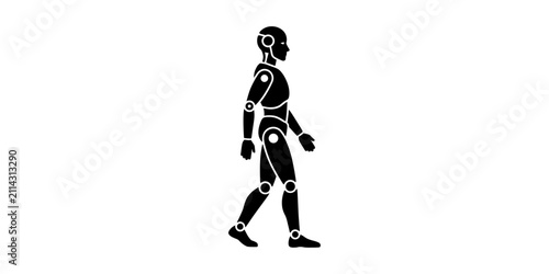 Obraz na plátne Black and white robot figure walking with articulated joints