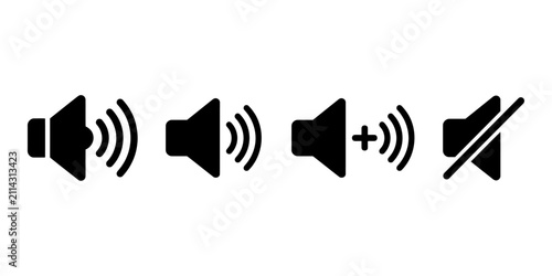 Canvastavla Black audio icons showing sound volume and mute combinations with plus and minus