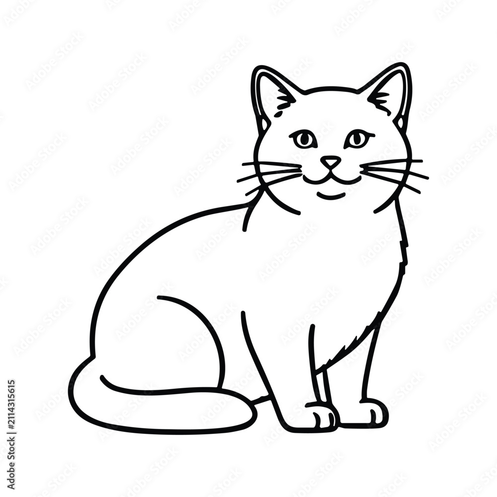 Fototapeta premium Cat Sitting Outline Illustration for Coloring Pages Printable Design