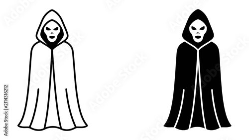 Obraz na płótnie Grim Reaper Icons: A stark graphic representation of the Grim Reaper in both a black and white outline and solid black silhouette, embodying themes of death and the supernatural