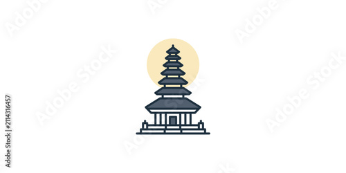 Minimalist vector illustration of a traditional Balinese temple with pagoda style roof.