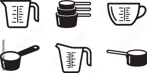 Set of six black and white kitchen measuring tools icon Vector