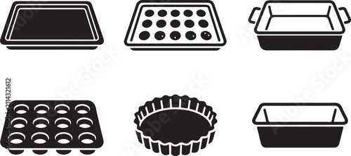 Six baking and cooking pans set for kitchen use Vector