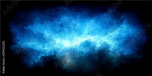 Abstract luminous blue cloud formation with bright light burst on dark background, dynamic nebula glow effect and ethereal cosmic phenomenon.