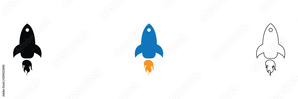 Fototapeta premium Startup Rocket Launch Icon. Business Growth, New Venture, Innovation, Company Launch, Entrepreneurship, Product Development, Success, Flat Solid, Blue and Outline Vector Icons