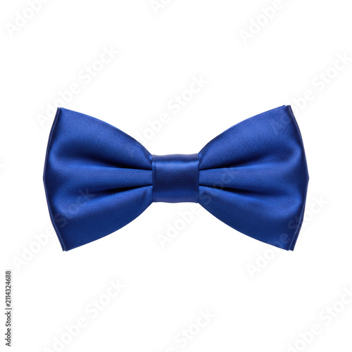 Sapphire blue satin bow tie featuring a lustrous sheen and butterfly shape isolated on a pristine matte white background elegant formal fashion atmosphere