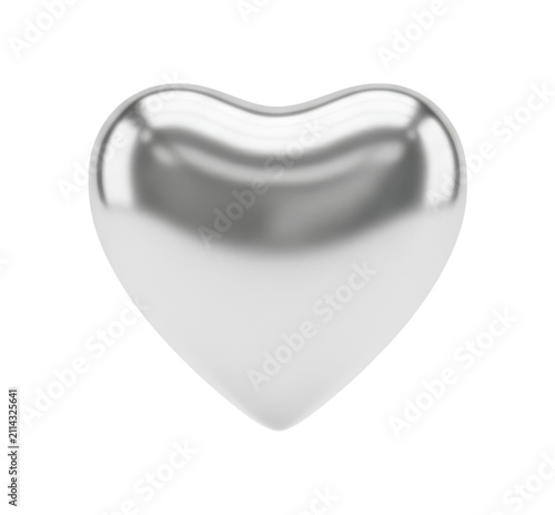 A gleaming silver heart-shaped balloon floats gracefully against a transparent studio background, showcasing exquisite texture detail and soft studio lighting, representing love and quiet