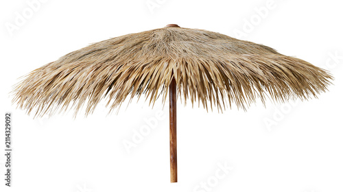 Natural straw beach umbrella with wooden pole