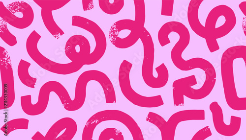 Abstract brushstrokes, doodle swirl lines seamless pattern. Paintbrush curves...