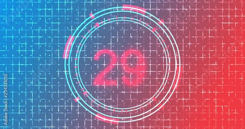 4K Futuristic HUD Countdown Timer Animation with Neon Circular on Digital Grid Background. Cyberpunk User Interface, Sci-Fi Technology Display for Gaming, Broadcast, and Technology Presentations.