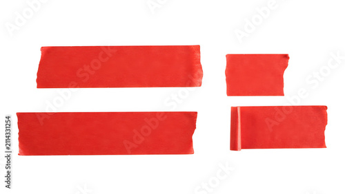 Set of red adhesive tape pieces isolated on transparent background