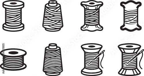 Eight different spools of thread with various designs and styles Vector